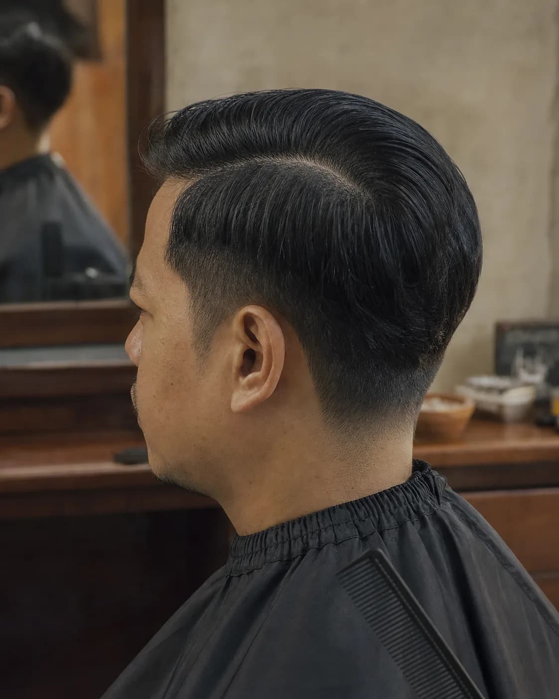 Potongan classic side part yang rapi di samping