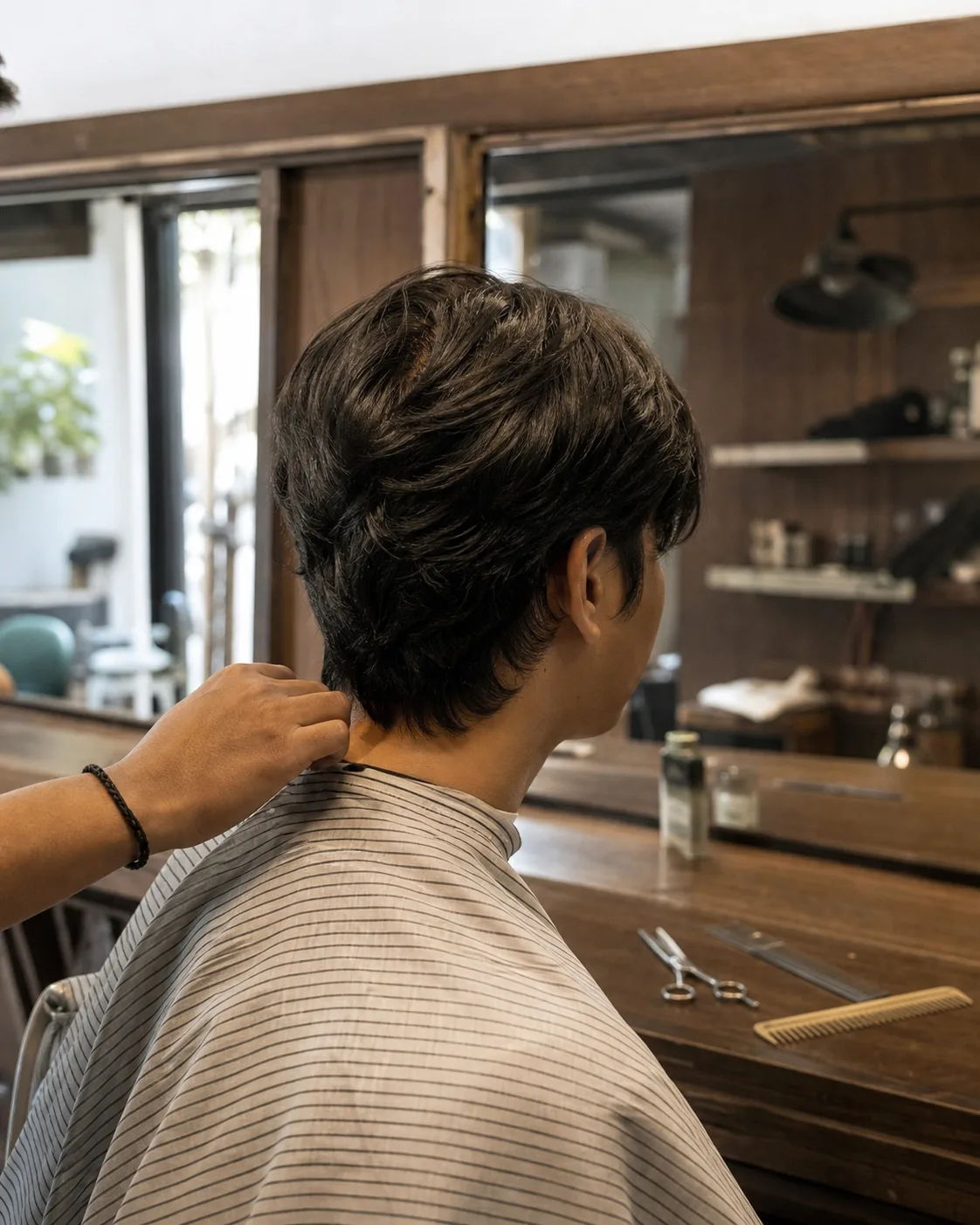 Potongan medium scissor cut dengan jatuh alami
